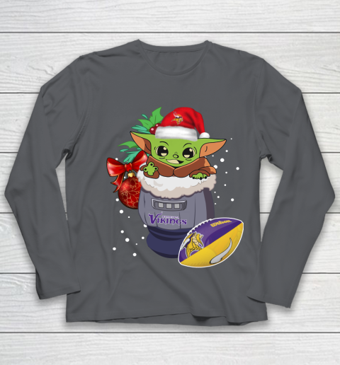 Minnesota Vikings Christmas Baby Yoda Star Wars Funny Happy NFL Youth Long Sleeve 8