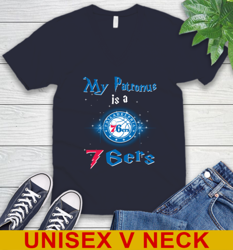 NBA Basketball Harry Potter My Patronus Is A Philadelphia 76ers V-Neck T-Shirt 2