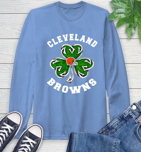 NFL Cleveland Browns Three Leaf Clover St Patrick's Day Football Sports Long Sleeve T-Shirt 12