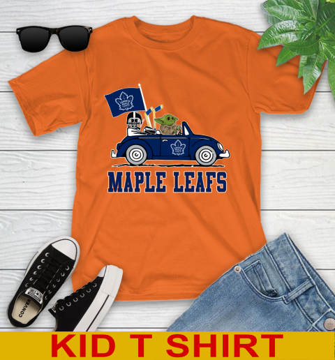 NHL Hockey Toronto Maple Leafs Darth Vader Baby Yoda Driving Star Wars Shirt Youth T-Shirt 7