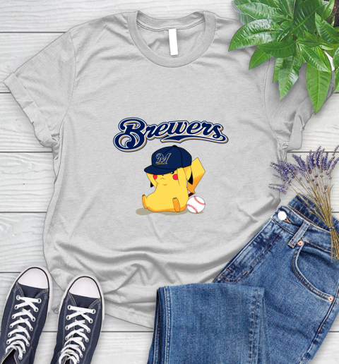 MLB Pikachu Baseball Sports Milwaukee Brewers Women's T-Shirt
