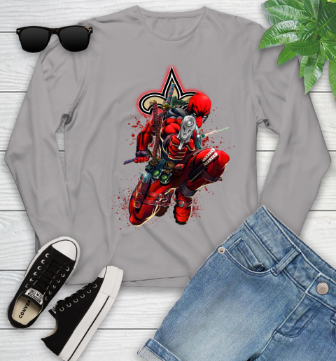 NFL Deadpool Marvel Comics Sports Football New Orleans Saints Youth Long Sleeve 5
