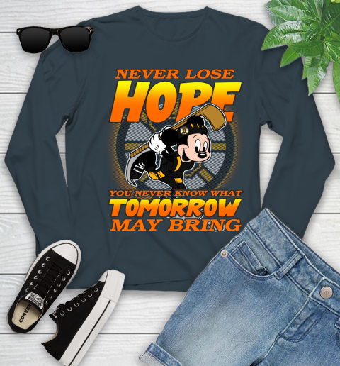 Boston Bruins NHL Hockey ootball Mickey Disney Never Lose Hope Youth Long Sleeve 9