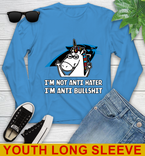 Carolina Panthers NFL Football Unicorn I'm Not Anti Hater I'm Anti Bullshit Youth Long Sleeve 8