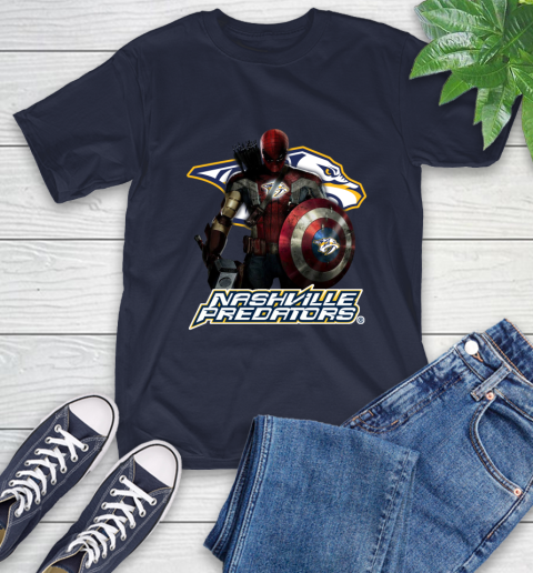 NHL Captain America Thor Spider Man Hawkeye Avengers Endgame Hockey Nashville Predators T-Shirt 4