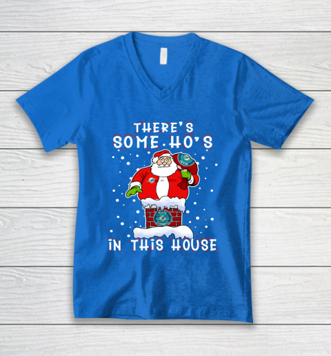 Miami Dolphins Christmas There Is Some Hos In This House Santa Stuck In The Chimney NFL V-Neck T-Shirt 5