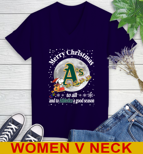 Oakland Athletics Merry Christmas To All And To Athletics A Good Season MLB Baseball Sports Women's V-Neck T-Shirt 3