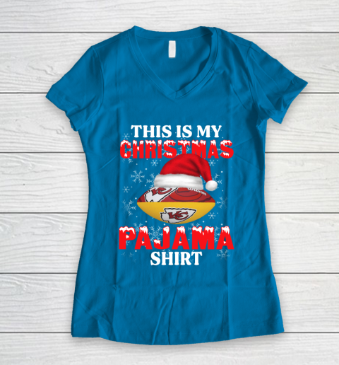 Kansas City Chiefs This Is My Christmas Pajama Shirt NFL Women's V-Neck T-Shirt 5