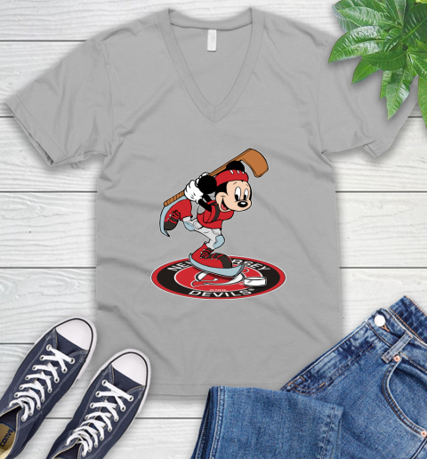 NHL Hockey New Jersey Devils Cheerful Mickey Disney Shirt V-Neck T-Shirt 4