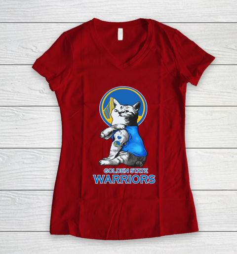 NBA Basketball My Cat Loves Golden State Warriors Women's V-Neck T-Shirt 8