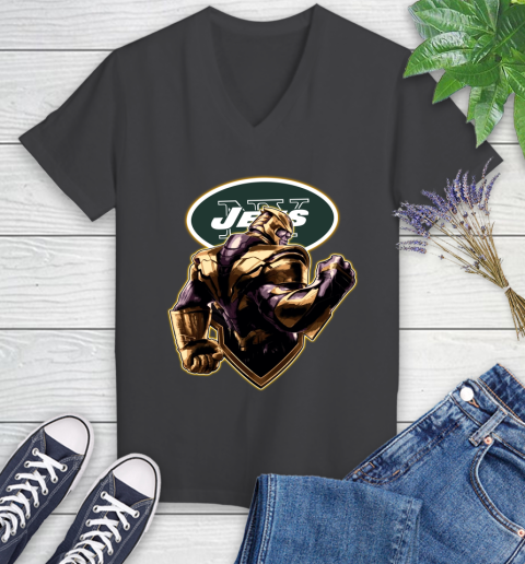 NFL Thanos Avengers Endgame Football Sports New York Jets Women's V-Neck T-Shirt 8