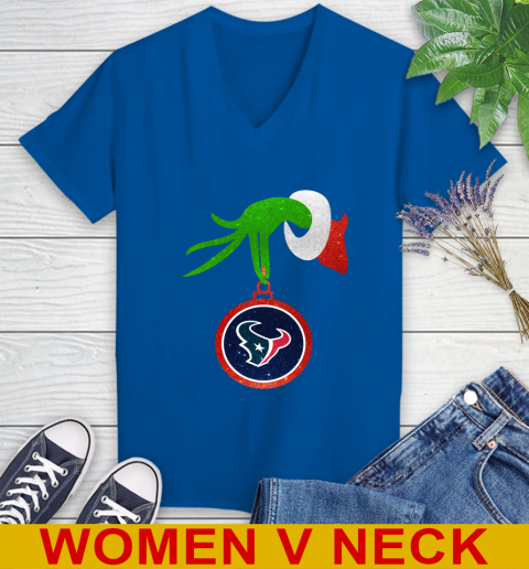 Houston Texans Grinch Merry Christmas NFL Football Women's V-Neck T-Shirt 11