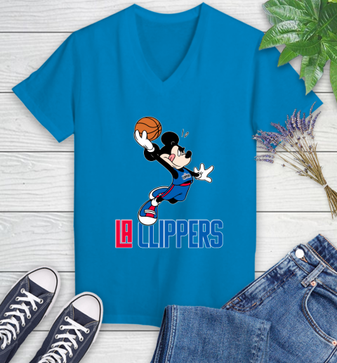 NBA Basketball LA Clippers Cheerful Mickey Mouse Shirt Women's V-Neck T-Shirt 6