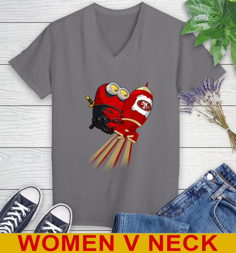 NFL Football San Francisco 49ers Deadpool Minion Marvel Shirt Women's V-Neck T-Shirt 11