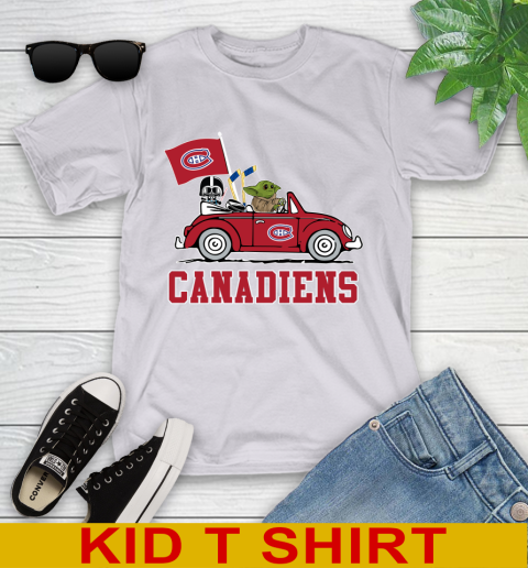 NHL Hockey Montreal Canadiens Darth Vader Baby Yoda Driving Star Wars Shirt Youth T-Shirt 5