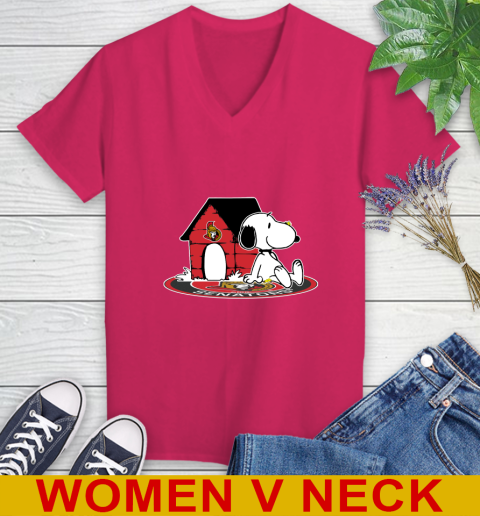 NHL Hockey Ottawa Senators Snoopy The Peanuts Movie Shirt Women's V-Neck T-Shirt 10