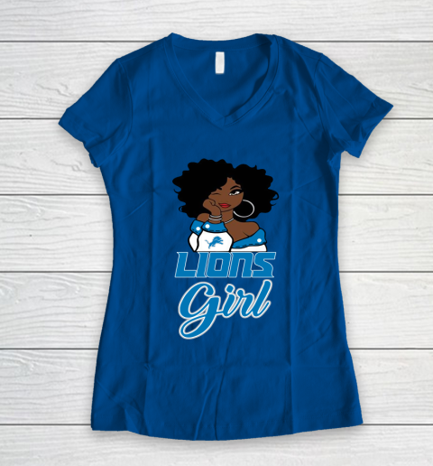 Detroit Lions Girl NFL Women's V-Neck T-Shirt 9