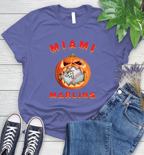 MLB Miami Marlins Halloween Pumpkin Baseball Sports Women's T-Shirt 11