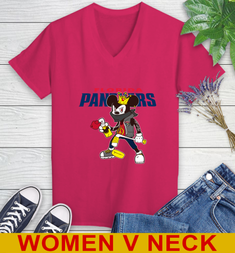 Florida Panthers NHL Hockey Mickey Peace Sign Sports Women's V-Neck T-Shirt 10