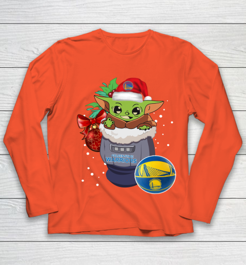 Golden State Warriors Christmas Baby Yoda Star Wars Funny Happy NBA Youth Long Sleeve 4