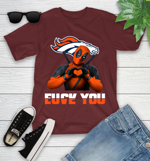NHL Denver Broncos Deadpool Love You Fuck You Football Sports Youth T-Shirt 14