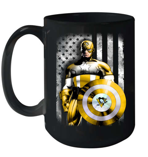 Pittsburgh Penguins NHL Hockey Captain America Marvel Avengers American Flag Shirt Ceramic Mug 15oz