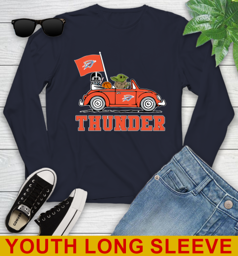 NBA Basketball Oklahoma City Thunder Darth Vader Baby Yoda Driving Star Wars Shirt Youth Long Sleeve 3