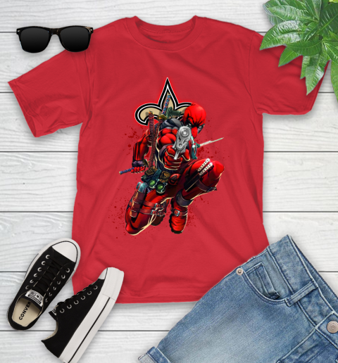 NFL Deadpool Marvel Comics Sports Football New Orleans Saints Youth T-Shirt 10
