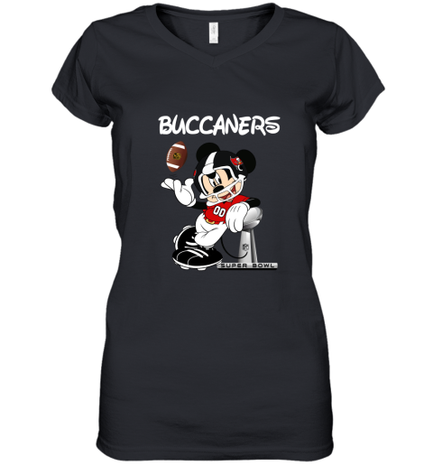 Mickey Buccaneers Taking The Super Bowl Trophy Football Women's V-Neck T-Shirt