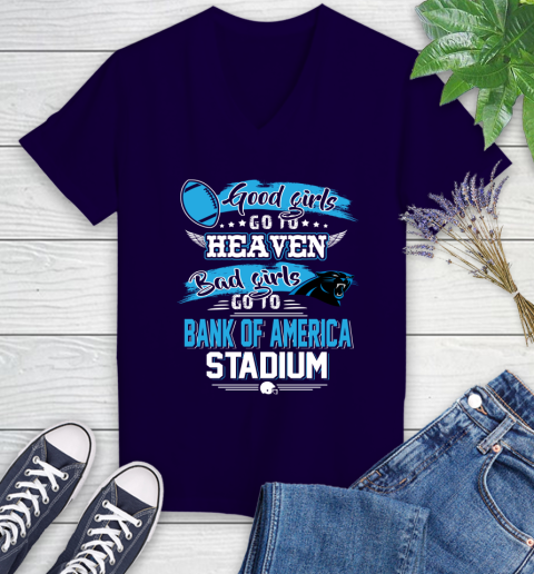 Carolina Panthers NFL Bad Girls Go To Bank Of America Stadium Shirt Women s V Neck T Shirt Tee For Sports