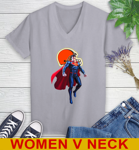 NFL Superman DC Sports Football Cleveland Browns Women's V-Neck T-Shirt 5