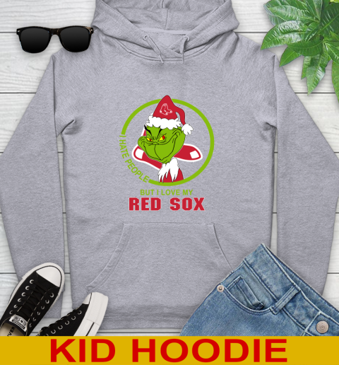 Boston Red Sox MLB Christmas Grinch I Hate People But I Love My Favorite Baseball Team Youth Hoodie 6