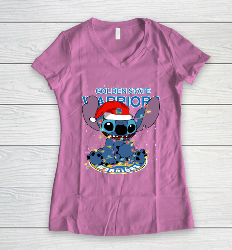 Golden State Warriors NBA noel stitch Basketball Christmas Women's V-Neck T-Shirt 8