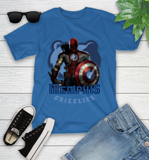 Memphis Grizzlies NBA Basketball Captain America Thor Spider Man Hawkeye Avengers Youth T-Shirt 9