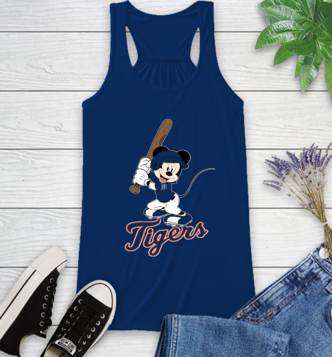 MLB Baseball Detroit Tigers Cheerful Mickey Mouse Shirt Racerback Tank 8