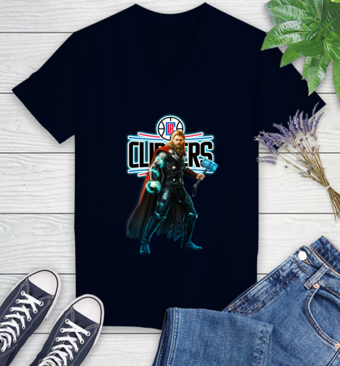 NBA Thor Avengers Endgame Basketball Los Angeles Clippers Women's V-Neck T-Shirt 3