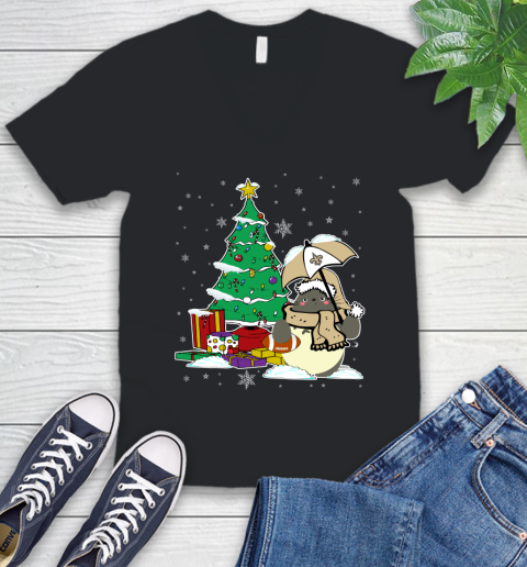 New Orleans Saints NFL Football Cute Tonari No Totoro Christmas Sports V-Neck T-Shirt