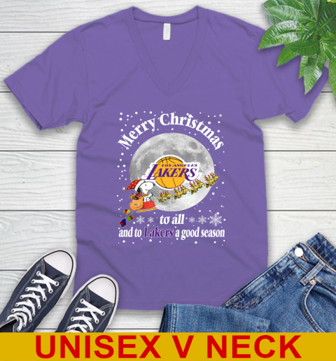 Los Angeles Lakers Merry Christmas To All And To Lakers A Good Season NBA Basketball Sports V-Neck T-Shirt - Image 9