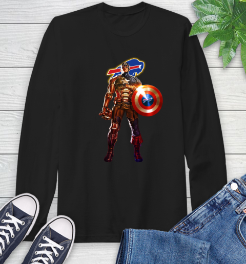 NFL Captain America Marvel Avengers Endgame Football Sports Buffalo Bills Long Sleeve T-Shirt 2
