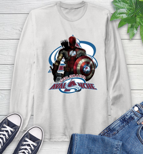 NHL Captain America Thor Spider Man Hawkeye Avengers Endgame Hockey Colorado Avalanche Long Sleeve T-Shirt
