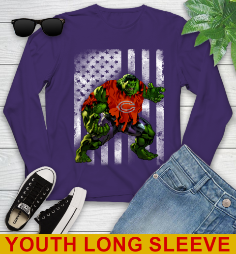 Chicago Bears Hulk Marvel Avengers NFL Football American Flag Youth Long Sleeve 4