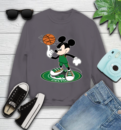 NBA Basketball Boston Celtics Cheerful Mickey Disney Shirt Youth Sweatshirt 5
