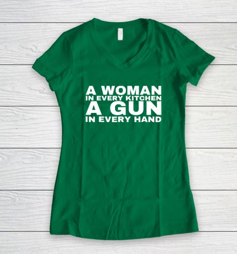 A Woman In Every Kitchen A Gun In Every Hand Shirt Sean Strickland Women's V-Neck T-Shirt 3