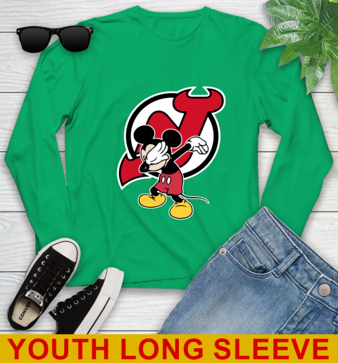 New Jersey Devils NHL Hockey Dabbing Mickey Disney Sports Youth Long Sleeve 7