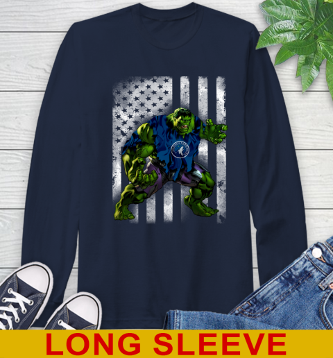 Minnesota Timberwolves Hulk Marvel Avengers NBA Basketball American Flag Long Sleeve T-Shirt 3