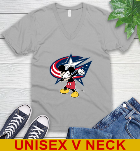 Columbus Blue Jackets NHL Hockey Dabbing Mickey Disney Sports V-Neck T-Shirt 4