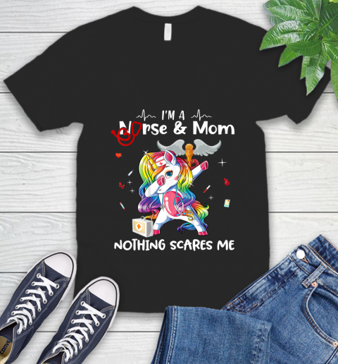 Nurse Shirt Womens Dabbing Unicorn Nurse Mother Day I'm a Mom V-Neck T-Shirt