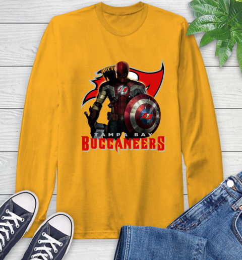 NFL Captain America Thor Spider Man Hawkeye Avengers Endgame Football Tampa Bay Buccaneers Long Sleeve T-Shirt 3