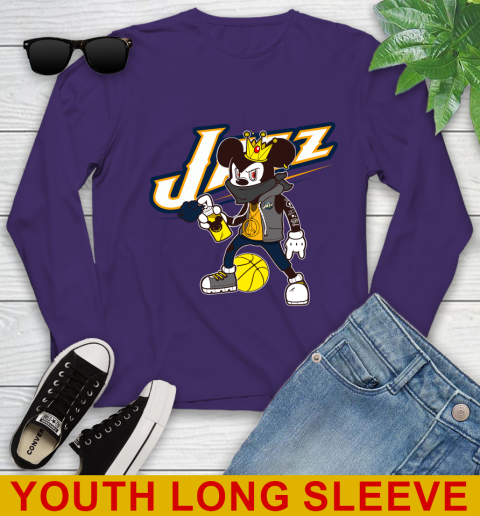 Utah Jazz NBA Basketball Mickey Peace Sign Sports Youth Long Sleeve 5
