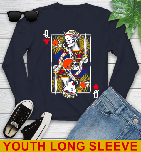 NFL Football Cleveland Browns The Queen Of Hearts Card Shirt Youth Long Sleeve 2